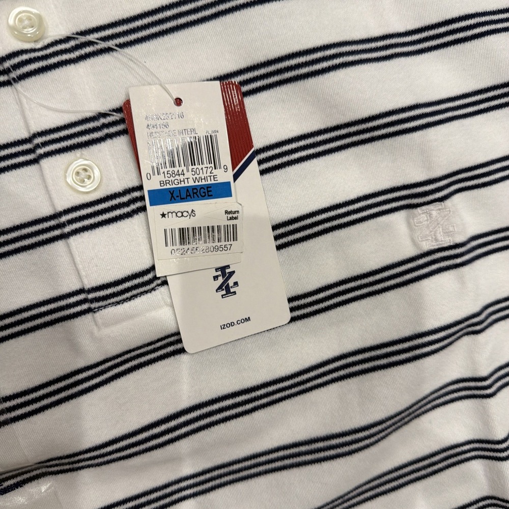 NEW IZOD Men's Large White Navy Striped Polo Shirt 100% Cotton MSRP $48 NWT - Picture 2 of 6